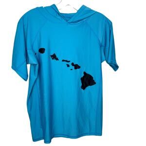 Sea Hawaii Turquoise Monkskin Hooded Rash Guard SS Shirt Mens S Surf Swim Beach